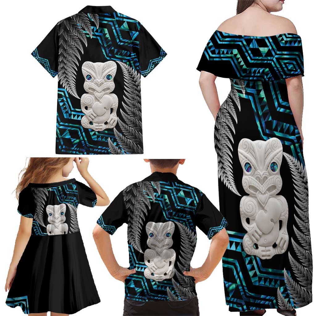 Aotearoa Taniko Paua Shell With Hei Tiki Family Matching Off Shoulder Maxi Dress and Hawaiian Shirt LT14 - Polynesian Pride