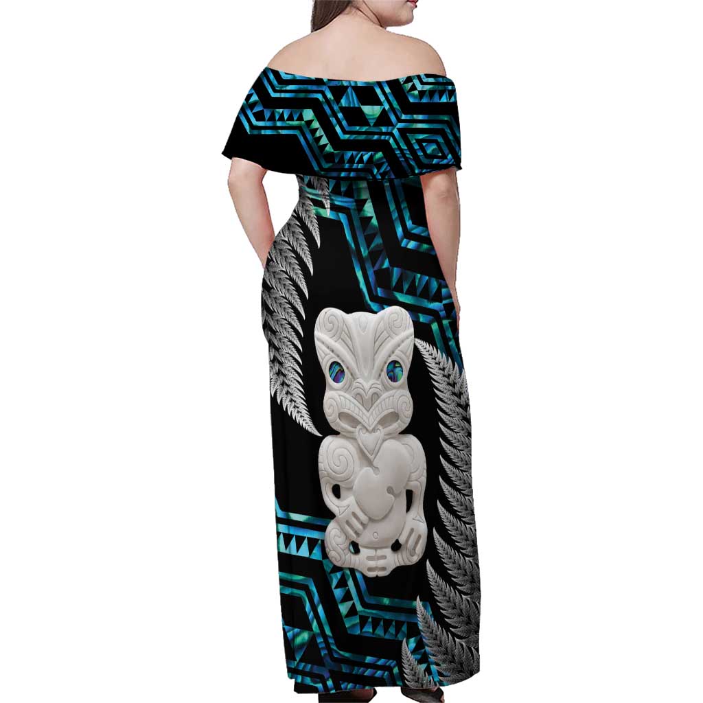 Aotearoa Taniko Paua Shell With Hei Tiki Family Matching Off Shoulder Maxi Dress and Hawaiian Shirt LT14 - Polynesian Pride