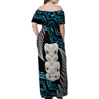 Aotearoa Taniko Paua Shell With Hei Tiki Family Matching Off Shoulder Maxi Dress and Hawaiian Shirt LT14 - Polynesian Pride