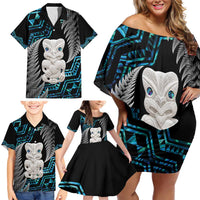 Aotearoa Taniko Paua Shell With Hei Tiki Family Matching Off Shoulder Short Dress and Hawaiian Shirt LT14 - Polynesian Pride
