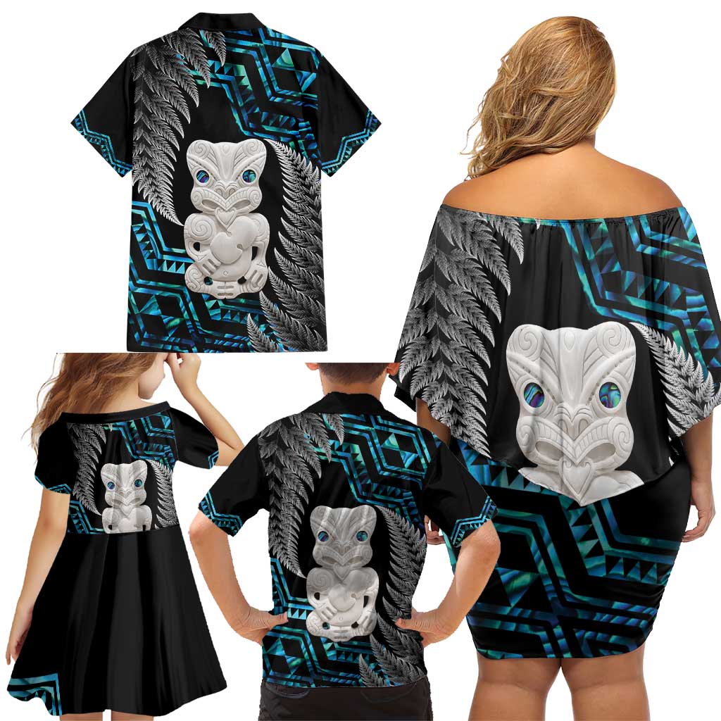 Aotearoa Taniko Paua Shell With Hei Tiki Family Matching Off Shoulder Short Dress and Hawaiian Shirt LT14 - Polynesian Pride