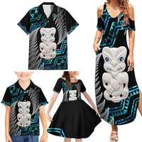 Aotearoa Taniko Paua Shell With Hei Tiki Family Matching Summer Maxi Dress and Hawaiian Shirt LT14 - Polynesian Pride