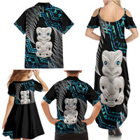 Aotearoa Taniko Paua Shell With Hei Tiki Family Matching Summer Maxi Dress and Hawaiian Shirt LT14 - Polynesian Pride