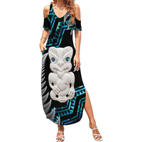 Aotearoa Taniko Paua Shell With Hei Tiki Family Matching Summer Maxi Dress and Hawaiian Shirt LT14 Mom's Dress Black - Polynesian Pride