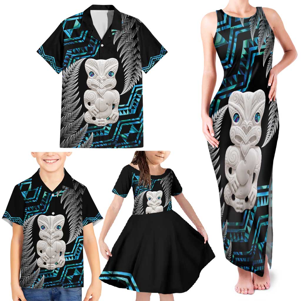 Aotearoa Taniko Paua Shell With Hei Tiki Family Matching Tank Maxi Dress and Hawaiian Shirt LT14 - Polynesian Pride