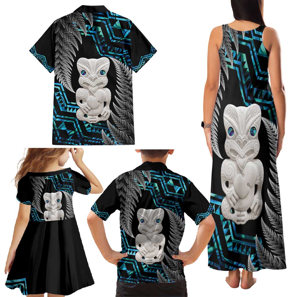 Aotearoa Taniko Paua Shell With Hei Tiki Family Matching Tank Maxi Dress and Hawaiian Shirt LT14 - Polynesian Pride