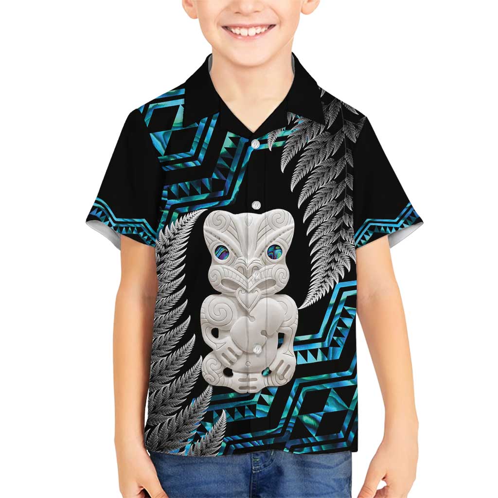 Aotearoa Taniko Paua Shell With Hei Tiki Family Matching Tank Maxi Dress and Hawaiian Shirt LT14 Son's Shirt Black - Polynesian Pride