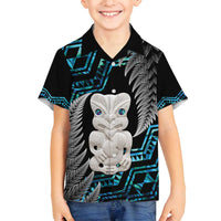 Aotearoa Taniko Paua Shell With Hei Tiki Family Matching Tank Maxi Dress and Hawaiian Shirt LT14 Son's Shirt Black - Polynesian Pride