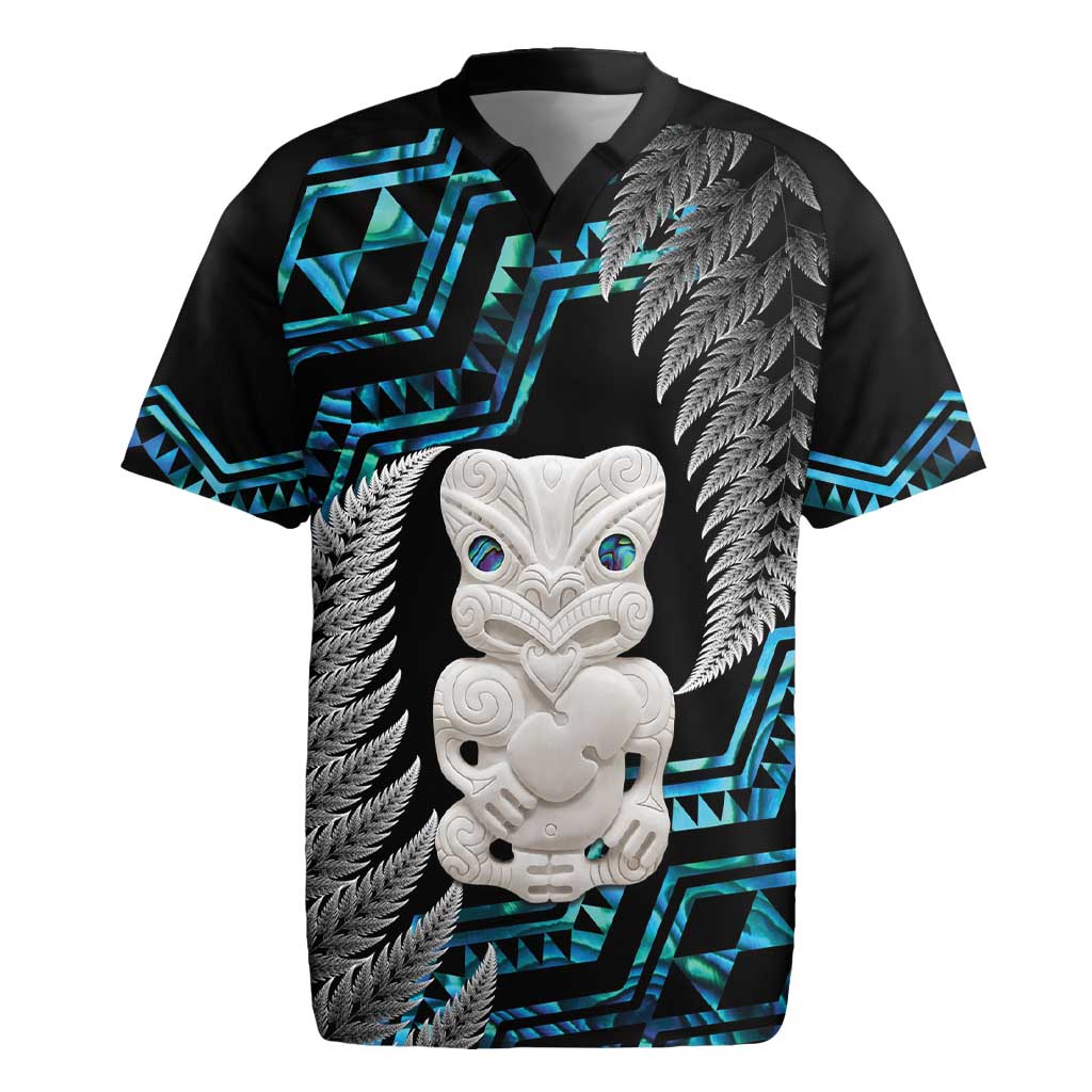 Aotearoa Taniko Paua Shell With Hei Tiki Rugby Jersey LT14 Black - Polynesian Pride