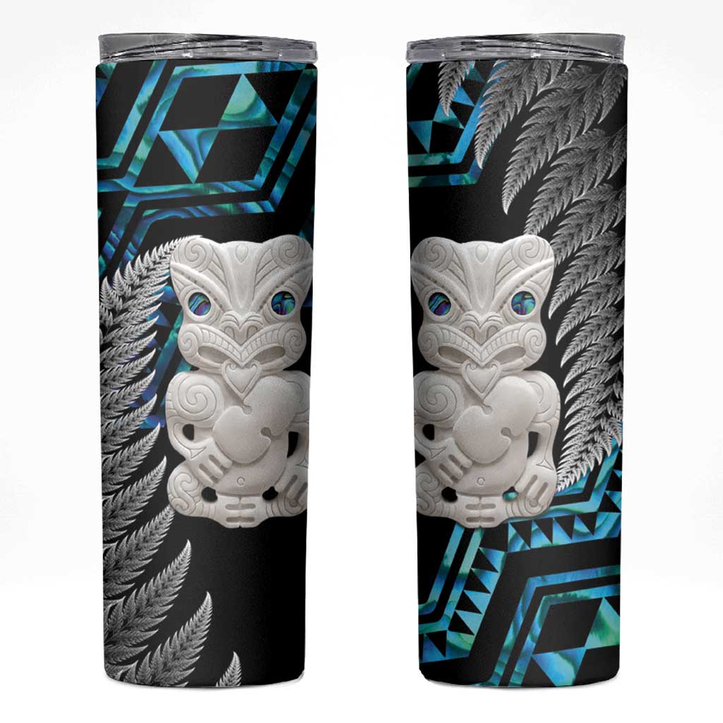 Aotearoa Taniko Paua Shell With Hei Tiki Skinny Tumbler LT14 Black - Polynesian Pride