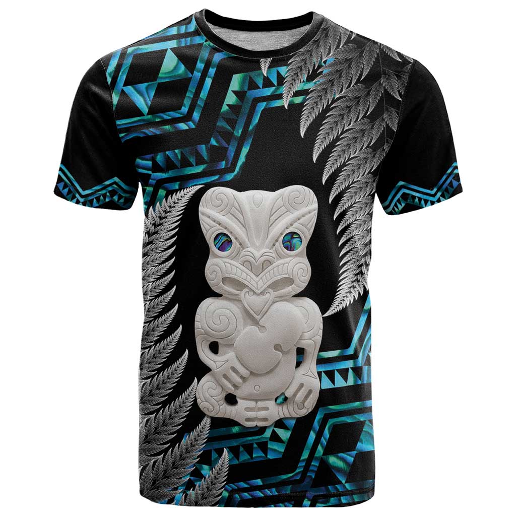 Aotearoa Taniko Paua Shell With Hei Tiki T Shirt LT14 Black - Polynesian Pride
