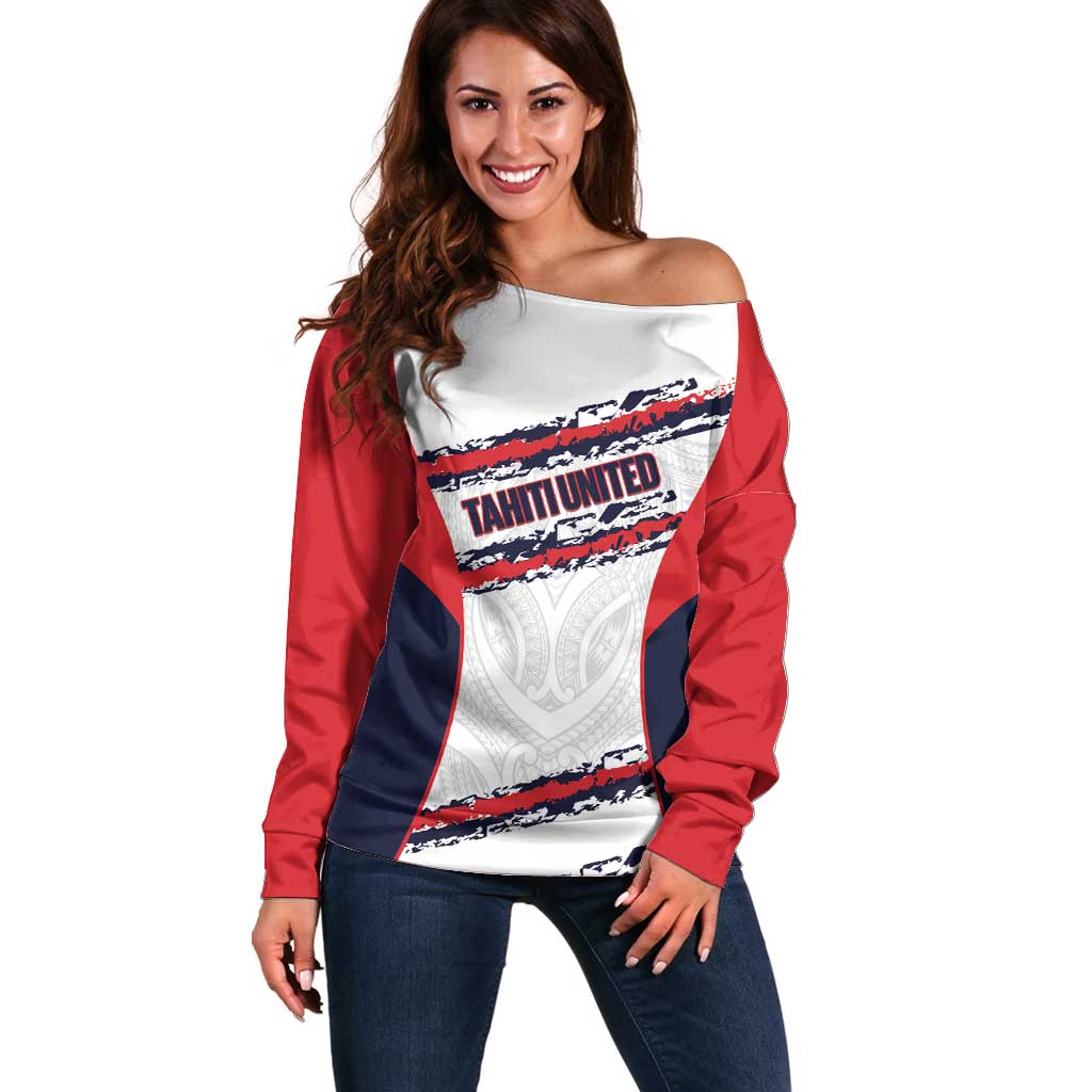 AS Venus Tahiti Football Custom Off Shoulder Sweater Go Champions Polynesian Pattern