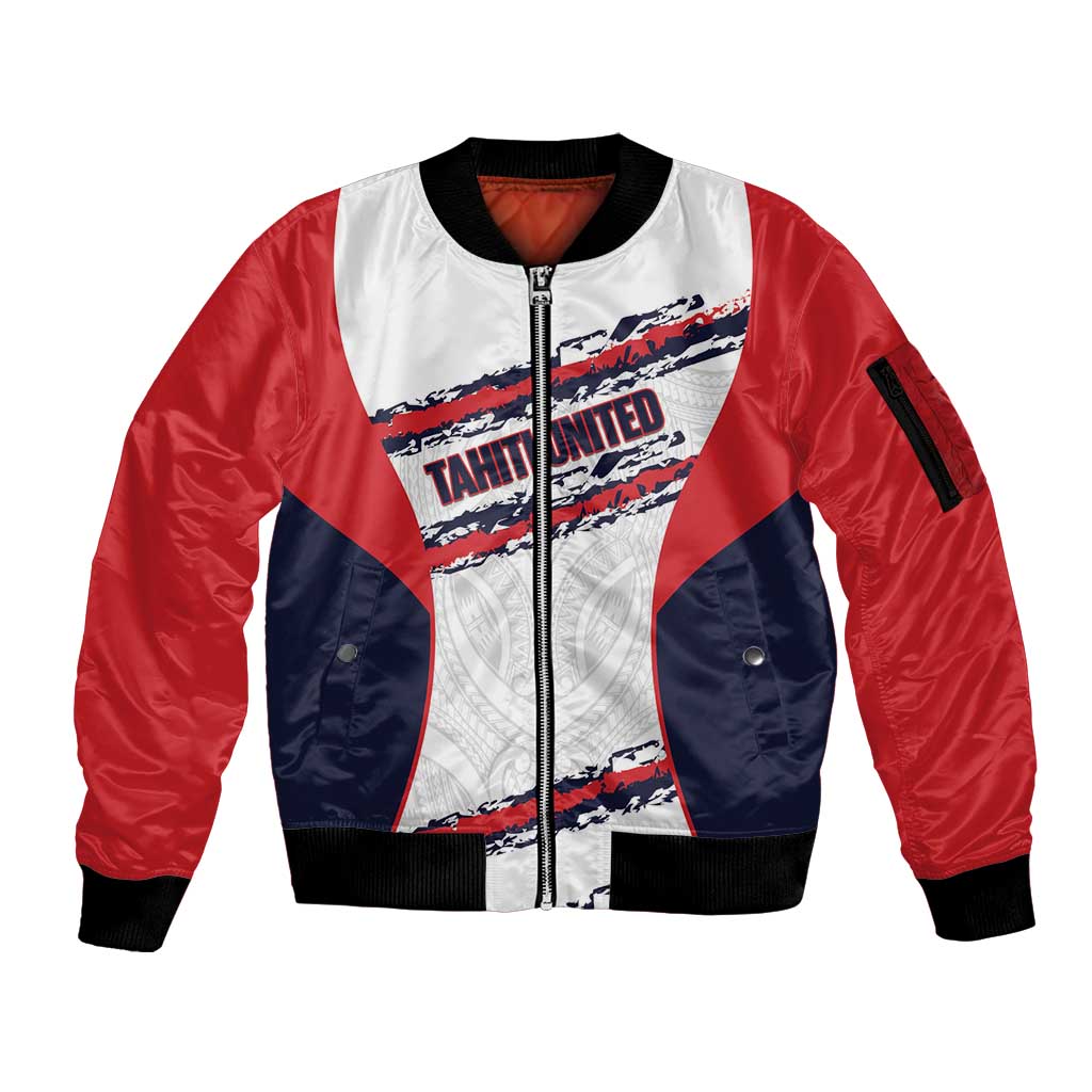 AS Venus Tahiti Football Custom Sleeve Zip Bomber Jacket Go Champions Polynesian Pattern