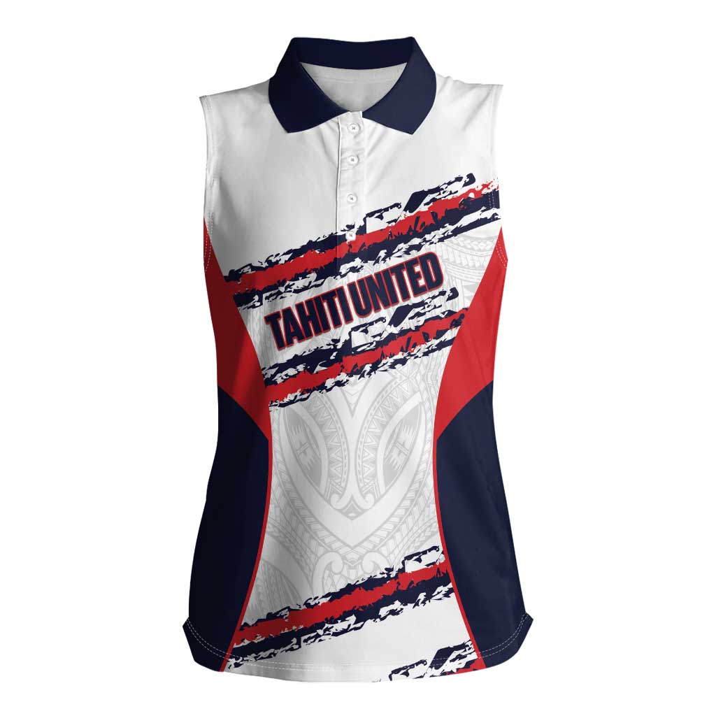 AS Venus Tahiti Football Custom Women Sleeveless Polo Shirt Go Champions Polynesian Pattern