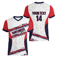 AS Venus Tahiti Football Custom Women V-Neck T-Shirt Go Champions Polynesian Pattern