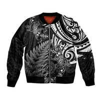New Zealand Lizard Bomber Jacket Silver Fern Aotearoa Maori LT14 Unisex Black - Polynesian Pride
