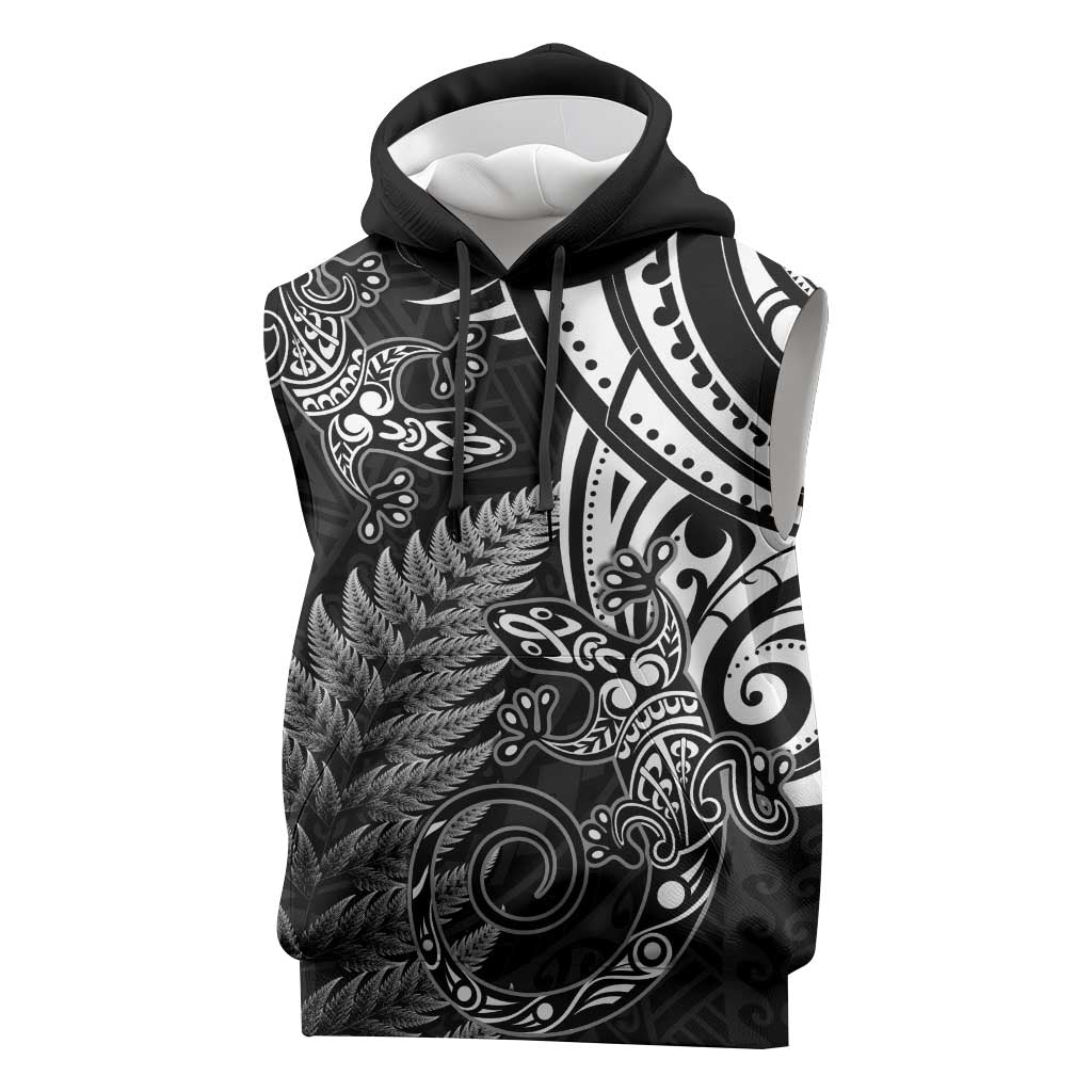 New Zealand Lizard Sleeveless Hoodie Silver Fern Aotearoa Maori - Polynesian Pride