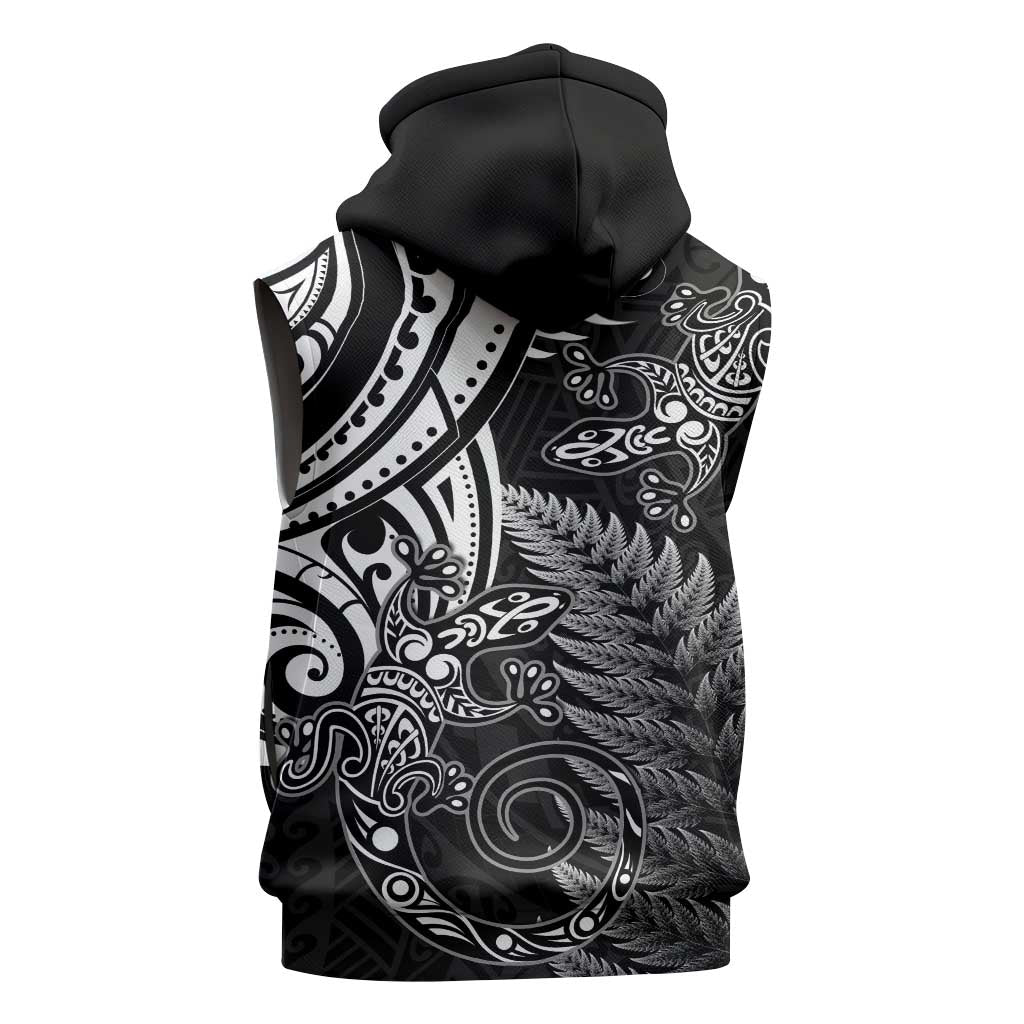 New Zealand Lizard Sleeveless Hoodie Silver Fern Aotearoa Maori - Polynesian Pride