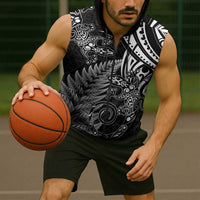 New Zealand Lizard Sleeveless Zip Hoodie Silver Fern Aotearoa Maori LT14 - Polynesian Pride