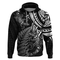 New Zealand Lizard Zip Hoodie Silver Fern Aotearoa Maori LT14 Pullover Hoodie Black - Polynesian Pride