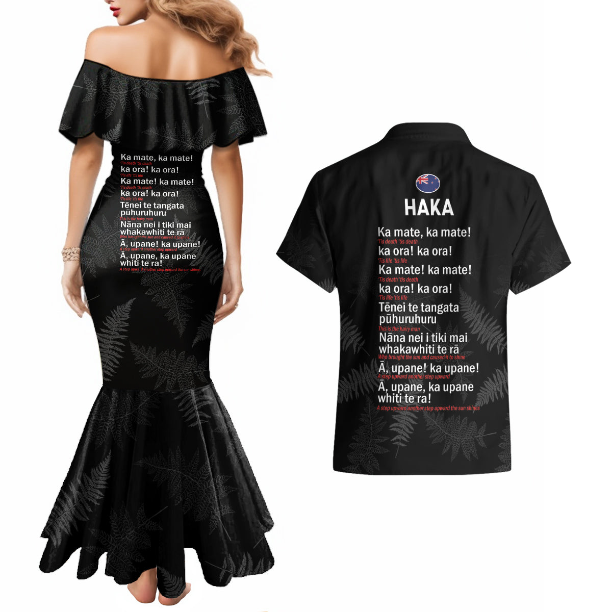 New Zealand Haka Rugby Couples Matching Mermaid Dress and Hawaiian Shirt 2024 Pacific Go Black Silver Fern LT14 - Polynesian Pride