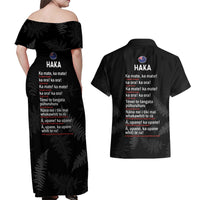 New Zealand Haka Rugby Couples Matching Off Shoulder Maxi Dress and Hawaiian Shirt 2024 Pacific Go Black Silver Fern LT14 - Polynesian Pride