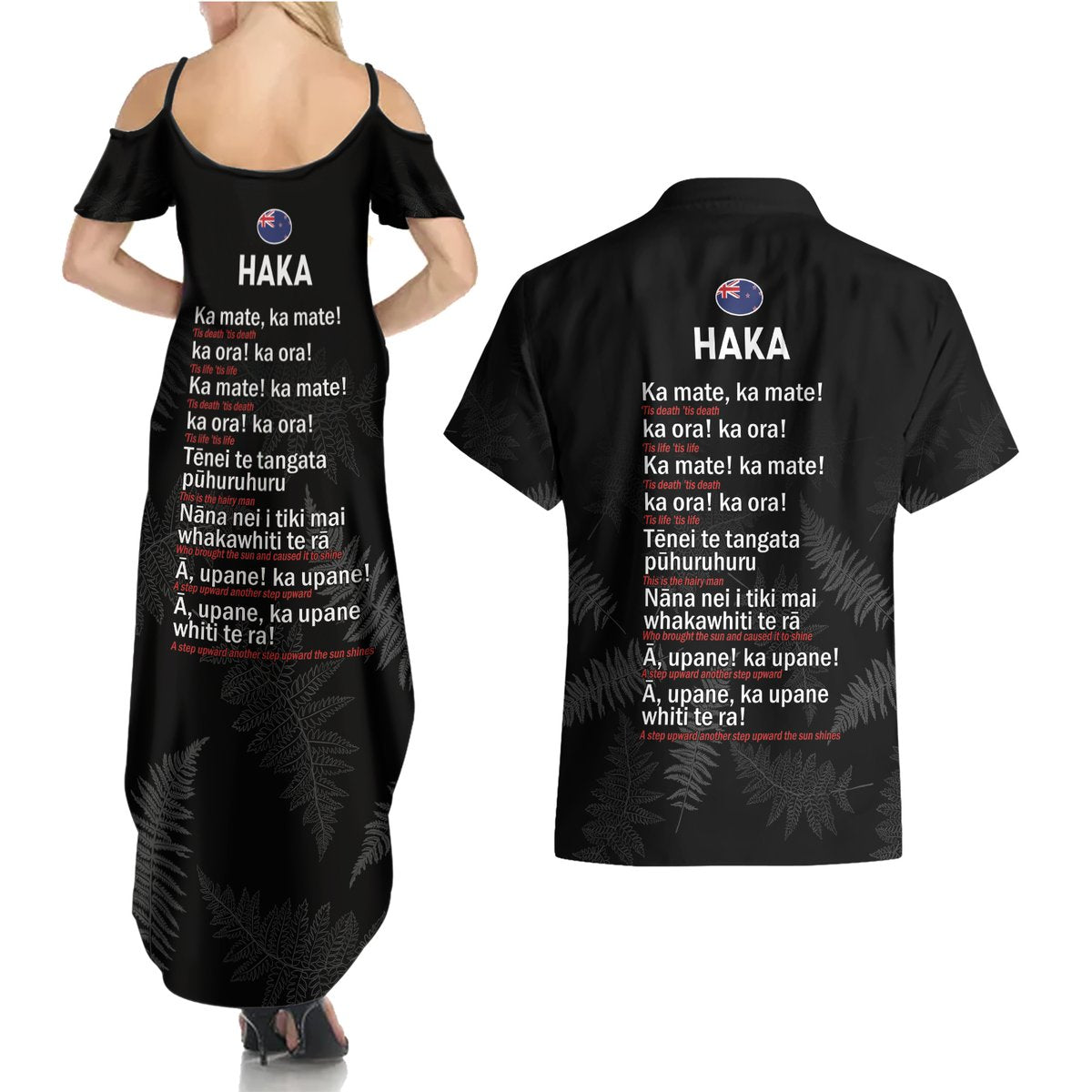 New Zealand Haka Rugby Couples Matching Summer Maxi Dress and Hawaiian Shirt 2024 Pacific Go Black Silver Fern LT14 - Polynesian Pride