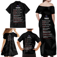 New Zealand Haka Rugby Family Matching Off Shoulder Maxi Dress and Hawaiian Shirt 2024 Pacific Go Black Silver Fern LT14 - Polynesian Pride