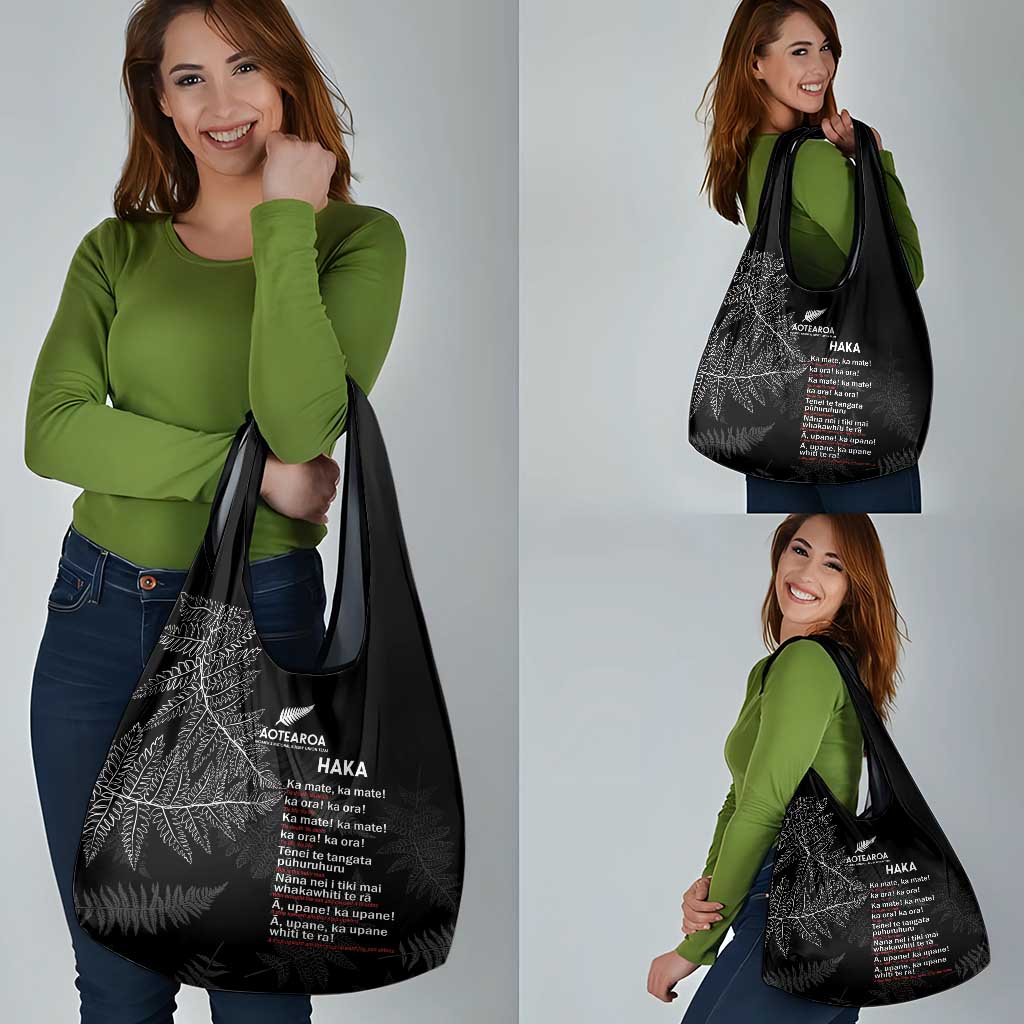 Custom New Zealand Haka Rugby Grocery Bag Pacific Go Black Silver Fern