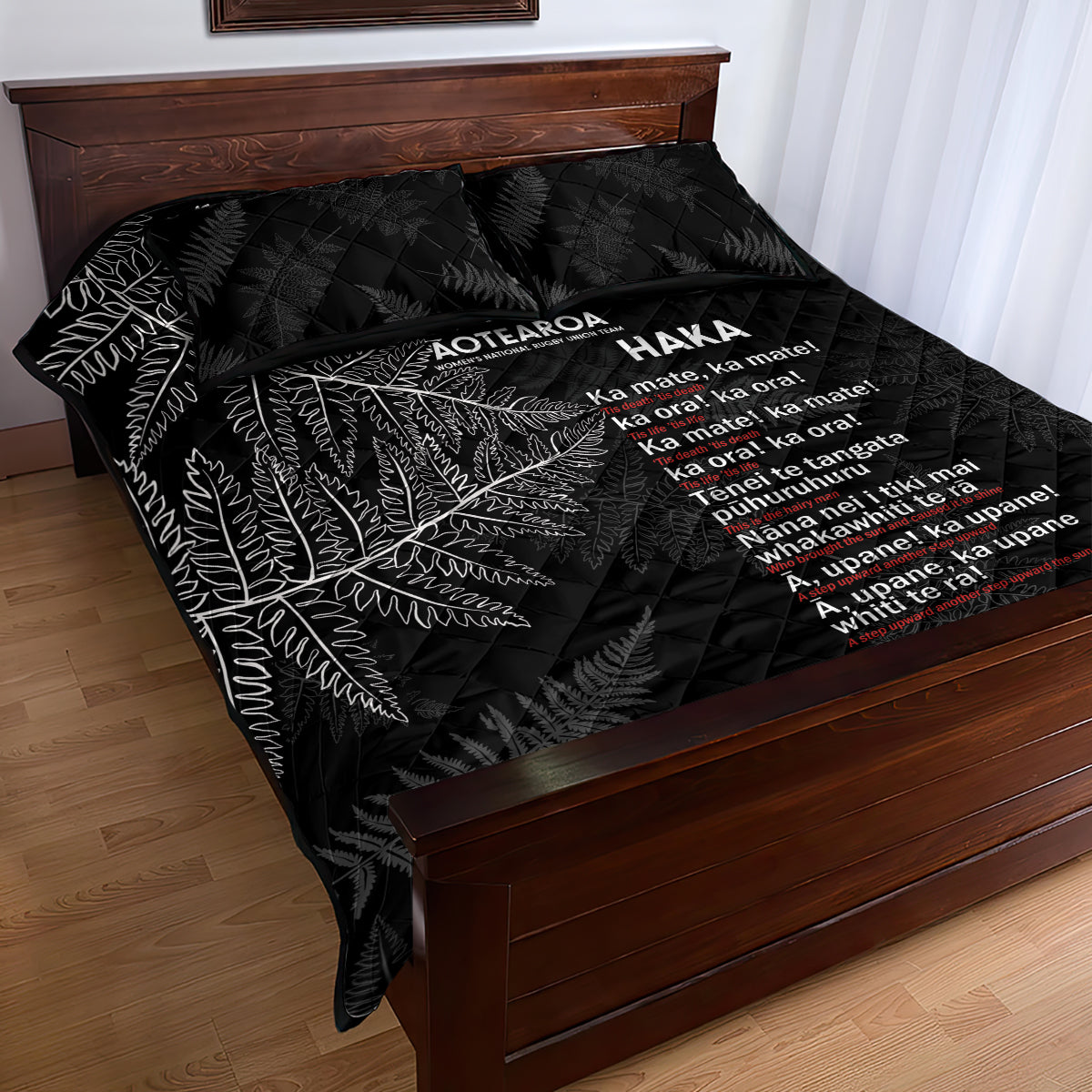 Custom New Zealand Haka Rugby Quilt Bed Set 2024 Pacific Go Black Silver Fern