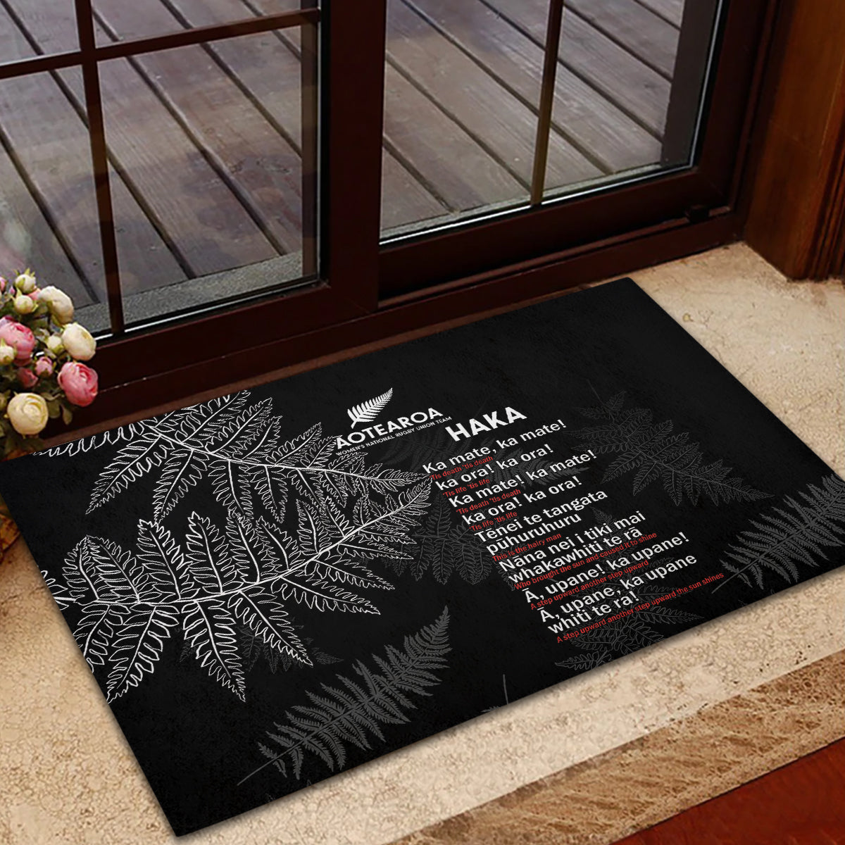 Custom New Zealand Haka Rugby Rubber Doormat 2024 Pacific Go Black Silver Fern