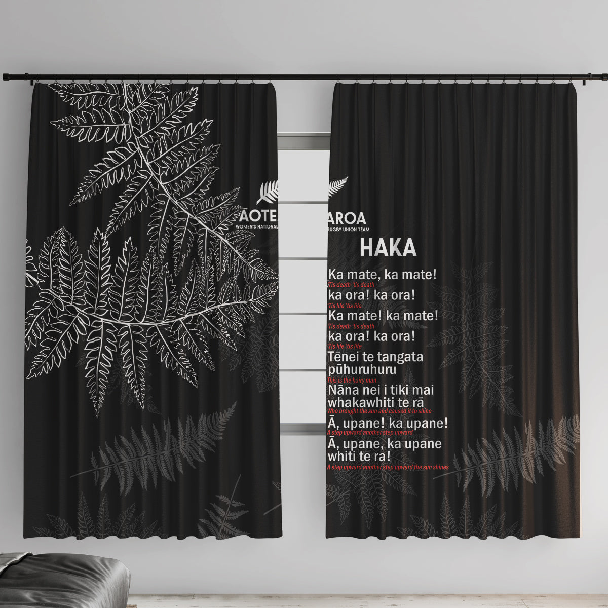 Custom New Zealand Haka Rugby Window Curtain 2024 Pacific Go Black Silver Fern LT14 With Hooks Black - Polynesian Pride