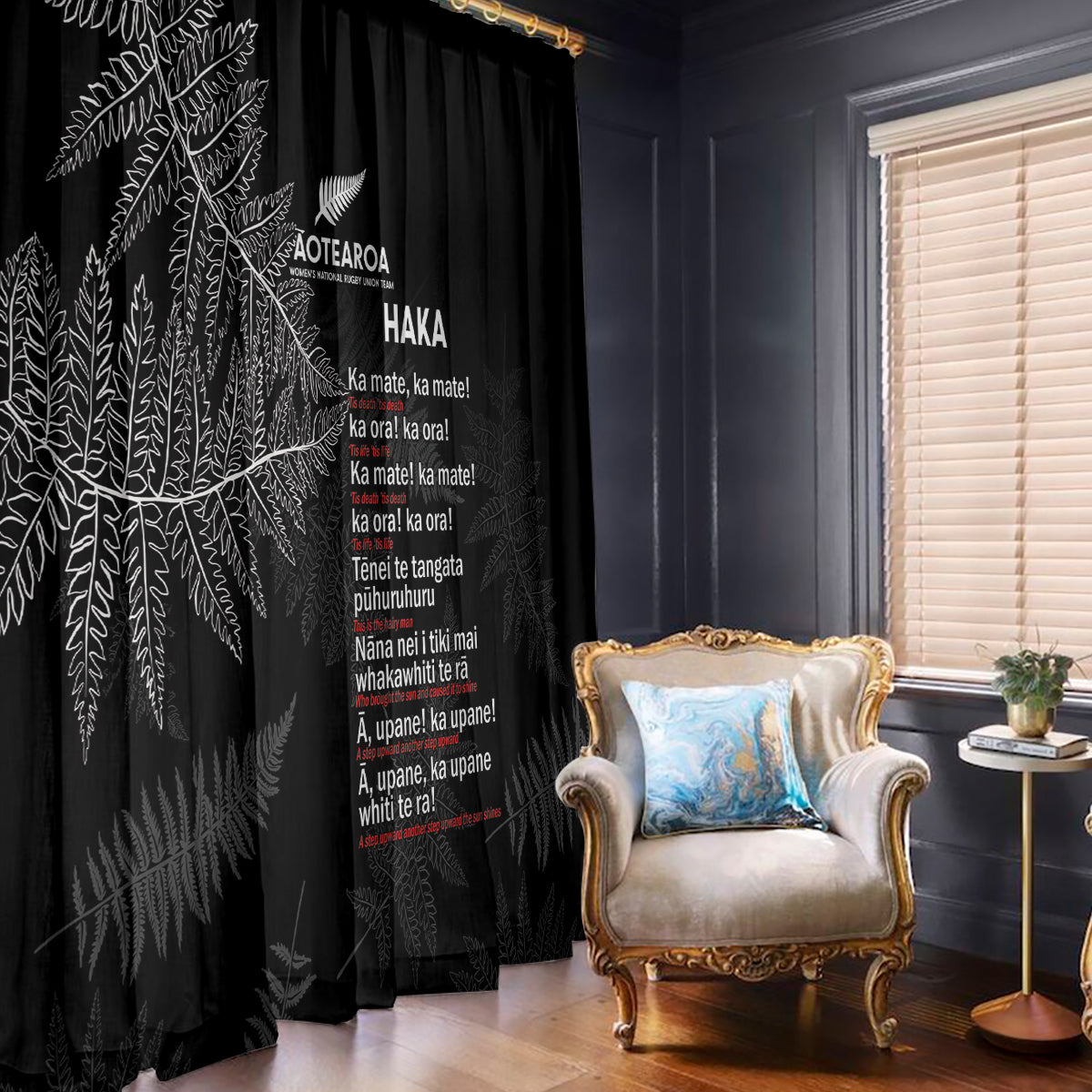 Custom New Zealand Haka Rugby Window Curtain 2024 Pacific Go Black Silver Fern LT14 - Polynesian Pride
