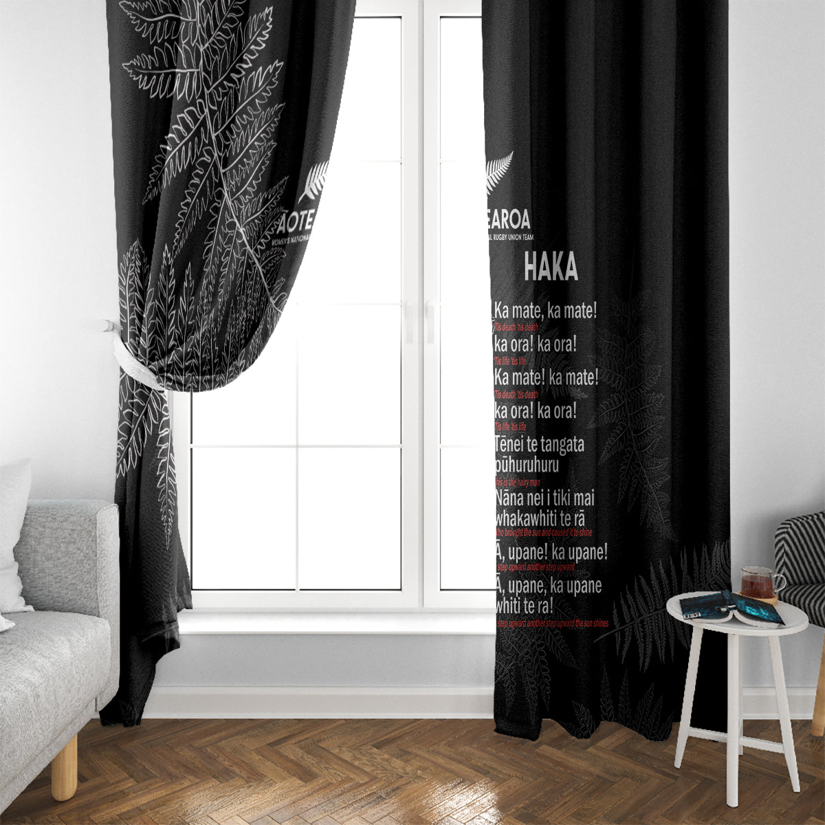 Custom New Zealand Haka Rugby Window Curtain 2024 Pacific Go Black Silver Fern LT14 - Polynesian Pride
