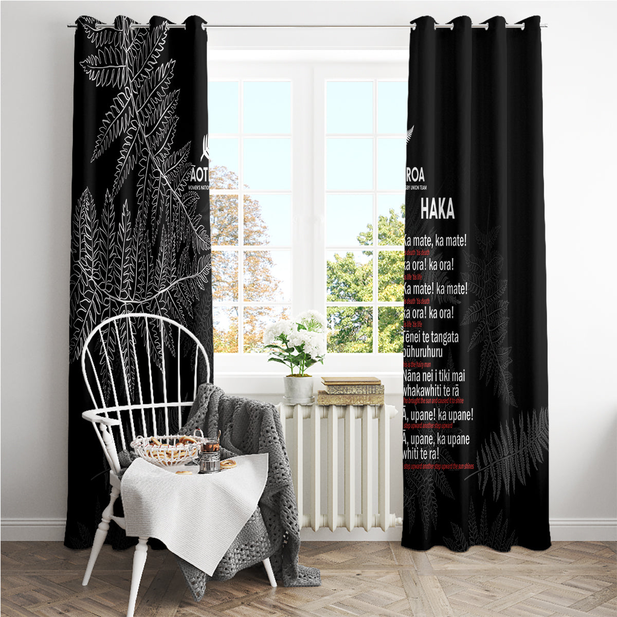 Custom New Zealand Haka Rugby Window Curtain 2024 Pacific Go Black Silver Fern LT14 - Polynesian Pride