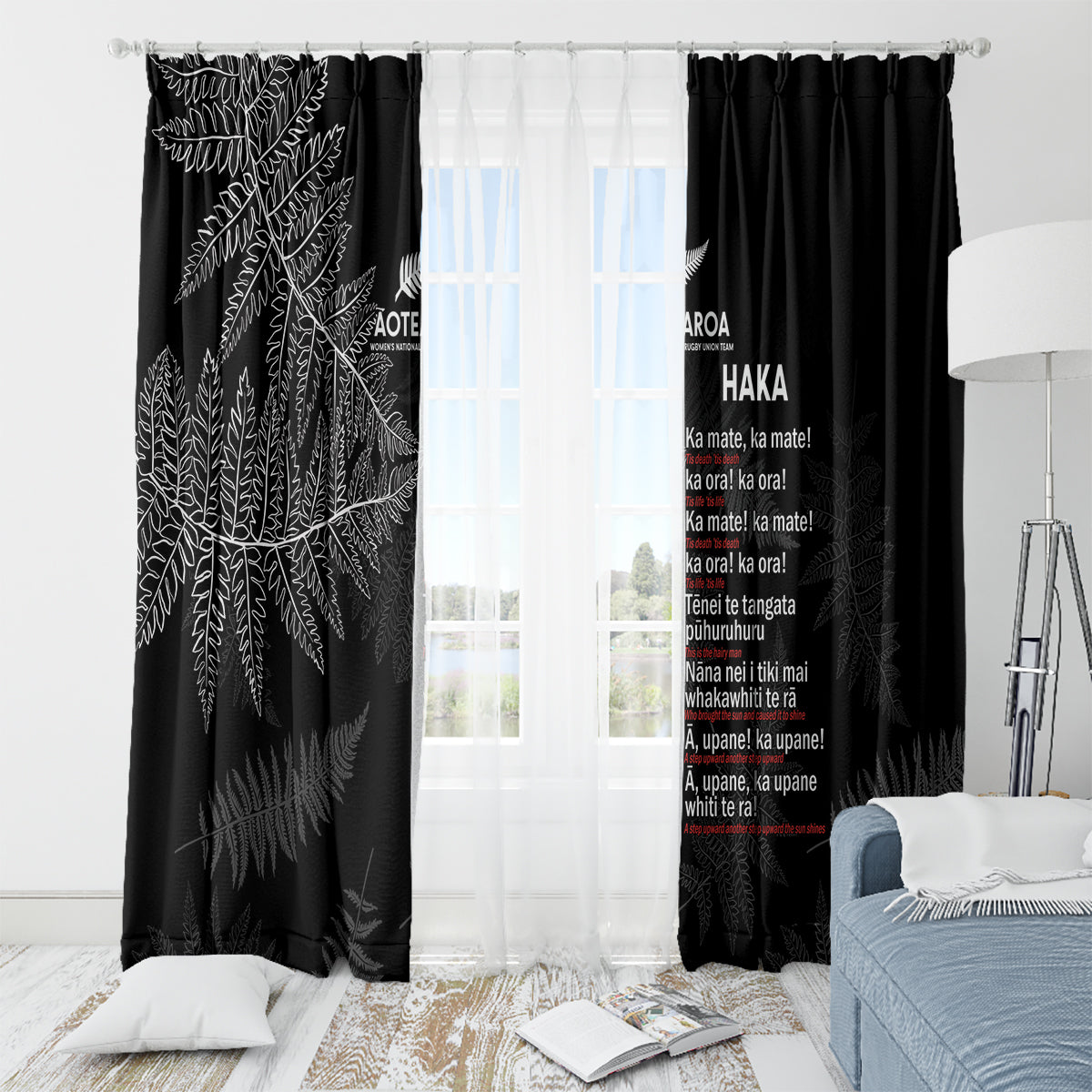 Custom New Zealand Haka Rugby Window Curtain 2024 Pacific Go Black Silver Fern LT14 - Polynesian Pride