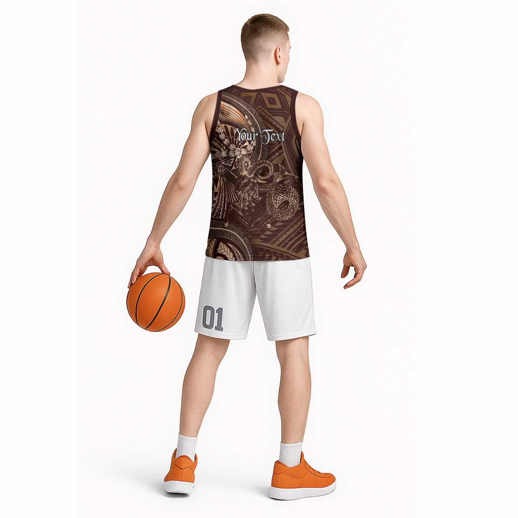Personalised Polynesia Zodiac Capricorn Basketball Jersey Galaxy Polynesian Pattern Chest Tattoo Style