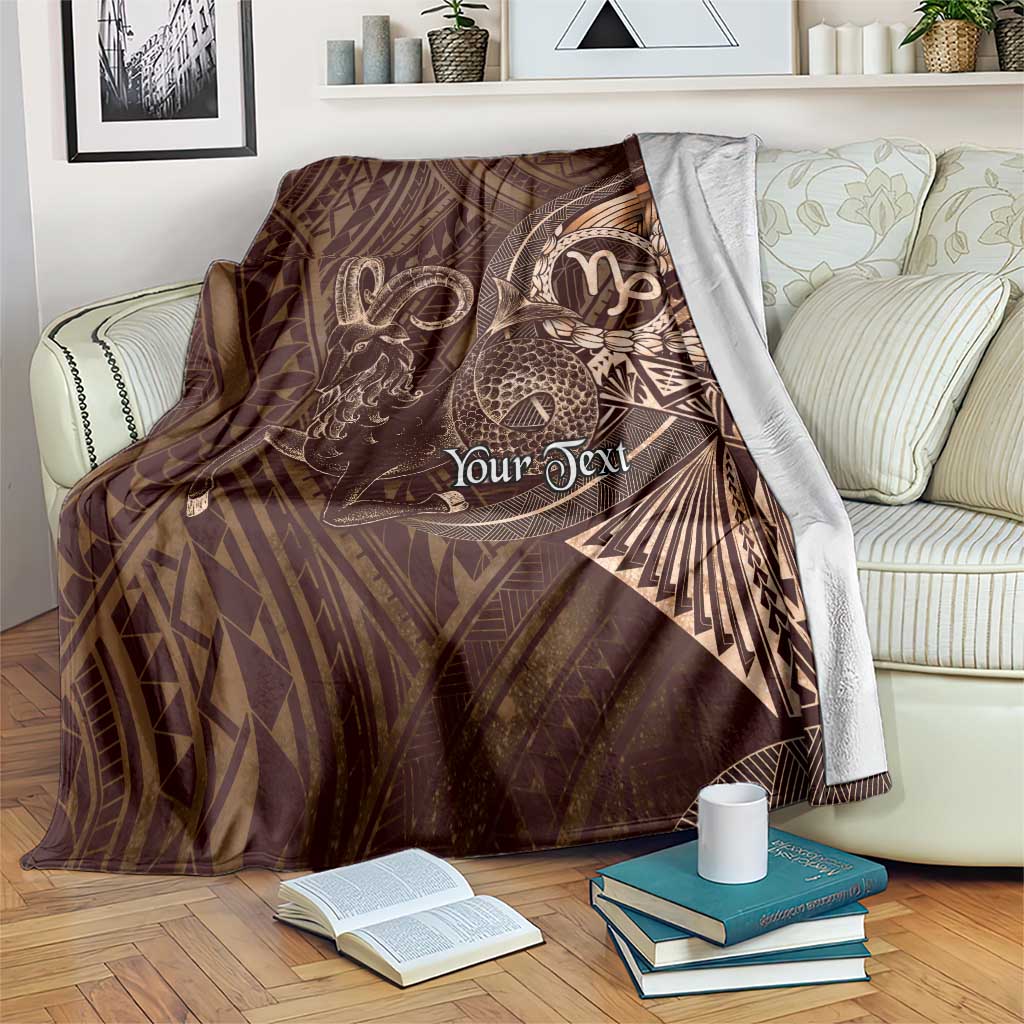 Personalised Polynesia Zodiac Capricorn Blanket Galaxy Polynesian Pattern Chest Tattoo Style LT14 Brown - Polynesian Pride