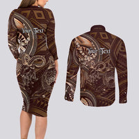 Personalised Polynesia Zodiac Capricorn Couples Matching Long Sleeve Bodycon Dress and Long Sleeve Button Shirt Galaxy Polynesian Pattern Chest Tattoo Style LT14 - Polynesian Pride