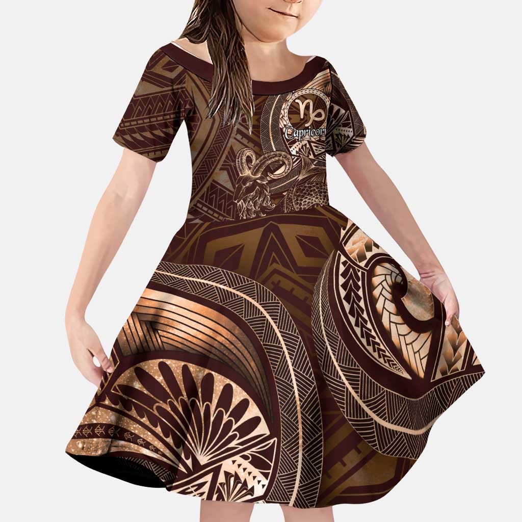Personalised Polynesia Zodiac Capricorn Family Matching Off The Shoulder Long Sleeve Dress and Hawaiian Shirt Galaxy Polynesian Pattern Chest Tattoo Style