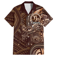 Personalised Polynesia Zodiac Capricorn Family Matching Off Shoulder Maxi Dress and Hawaiian Shirt Galaxy Polynesian Pattern Chest Tattoo Style LT14 Dad's Shirt - Short Sleeve Brown - Polynesian Pride