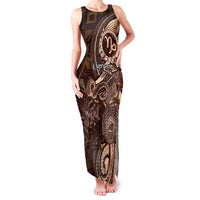 Personalised Polynesia Zodiac Capricorn Family Matching Tank Maxi Dress and Hawaiian Shirt Galaxy Polynesian Pattern Chest Tattoo Style LT14 Mom's Dress Brown - Polynesian Pride