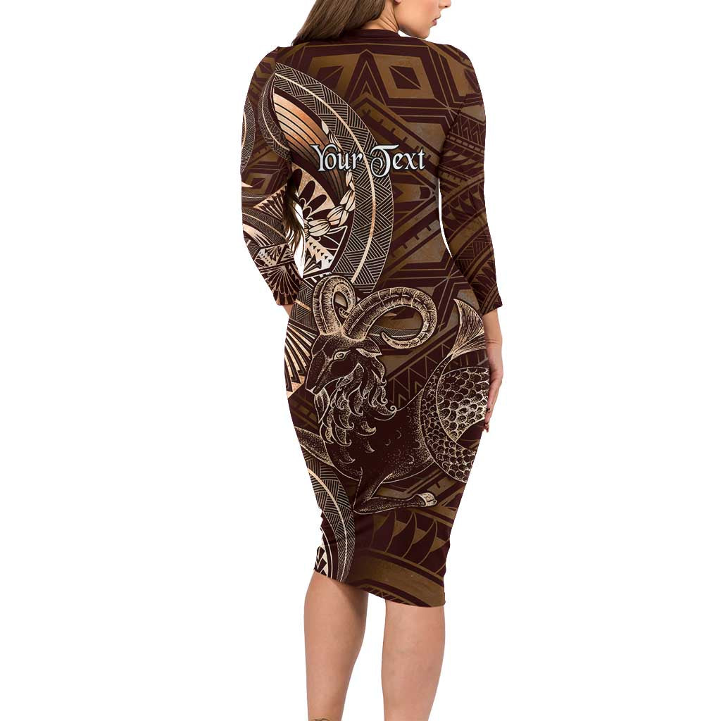 Personalised Polynesia Zodiac Capricorn Long Sleeve Bodycon Dress Galaxy Polynesian Pattern Chest Tattoo Style