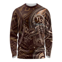 Personalised Polynesia Zodiac Capricorn Long Sleeve Shirt Galaxy Polynesian Pattern Chest Tattoo Style