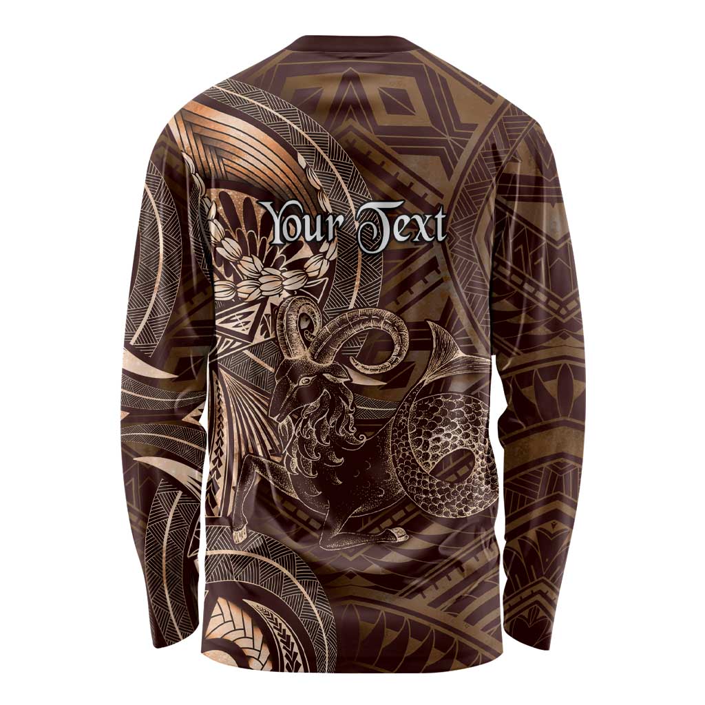 Personalised Polynesia Zodiac Capricorn Long Sleeve Shirt Galaxy Polynesian Pattern Chest Tattoo Style