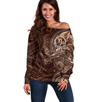Personalised Polynesia Zodiac Capricorn Off Shoulder Sweater Galaxy Polynesian Pattern Chest Tattoo Style