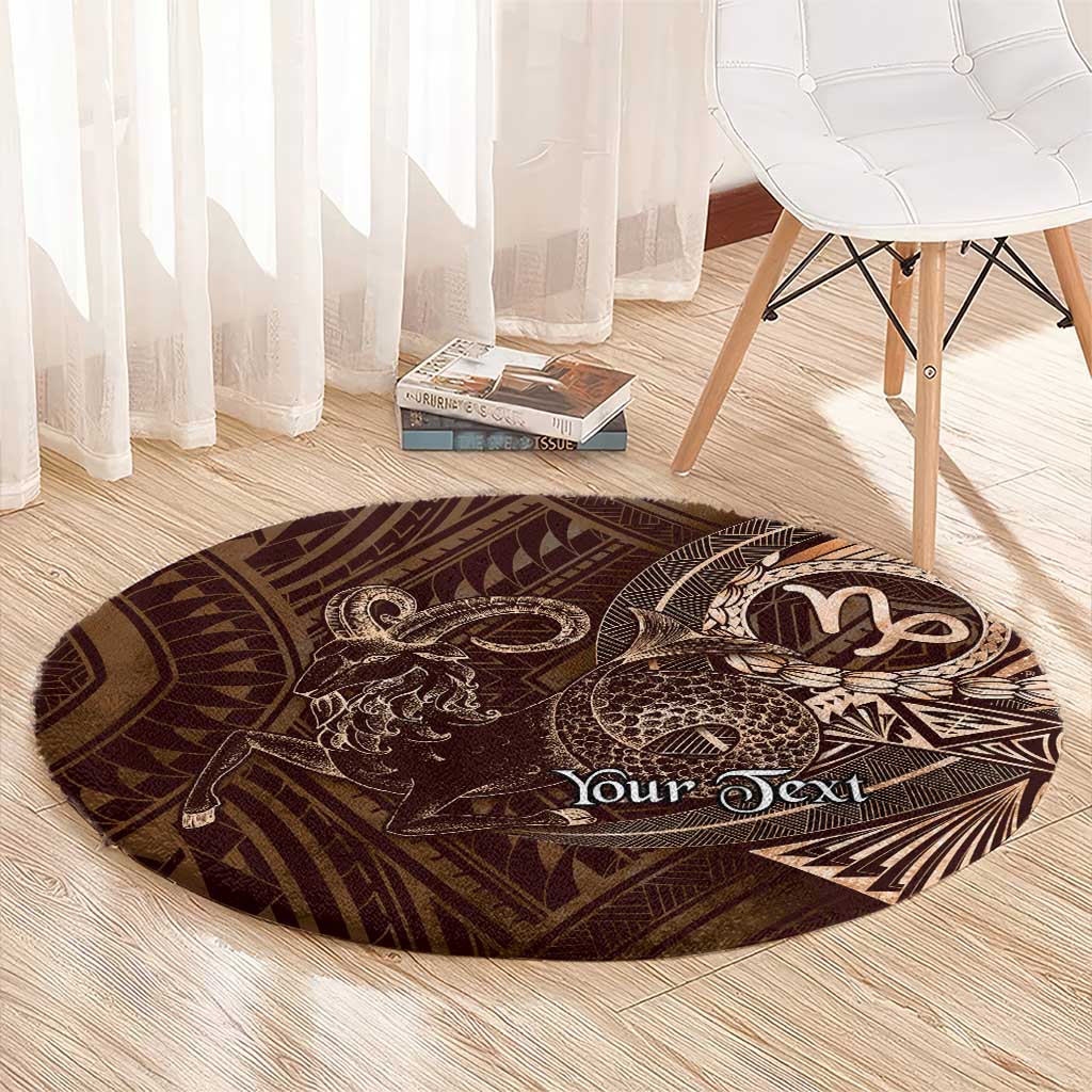 Personalised Polynesia Zodiac Capricorn Round Carpet Galaxy Polynesian Pattern Chest Tattoo Style