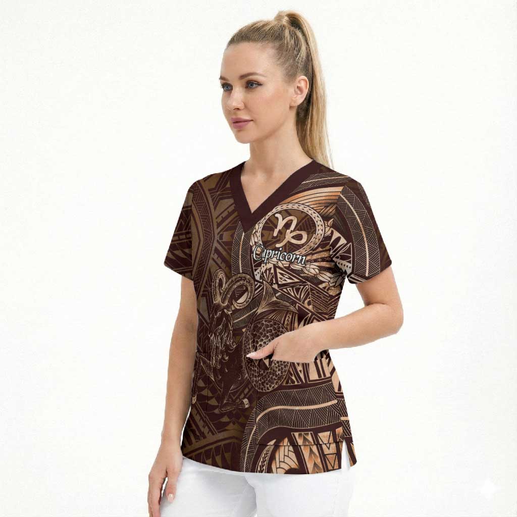 Personalised Polynesia Zodiac Capricorn Scrub Top Galaxy Polynesian Pattern Chest Tattoo Style LT14 - Polynesian Pride