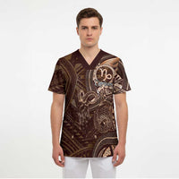 Personalised Polynesia Zodiac Capricorn Scrub Top Galaxy Polynesian Pattern Chest Tattoo Style LT14 - Polynesian Pride