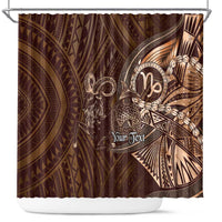 Personalised Polynesia Zodiac Capricorn Shower Curtain Galaxy Polynesian Pattern Chest Tattoo Style